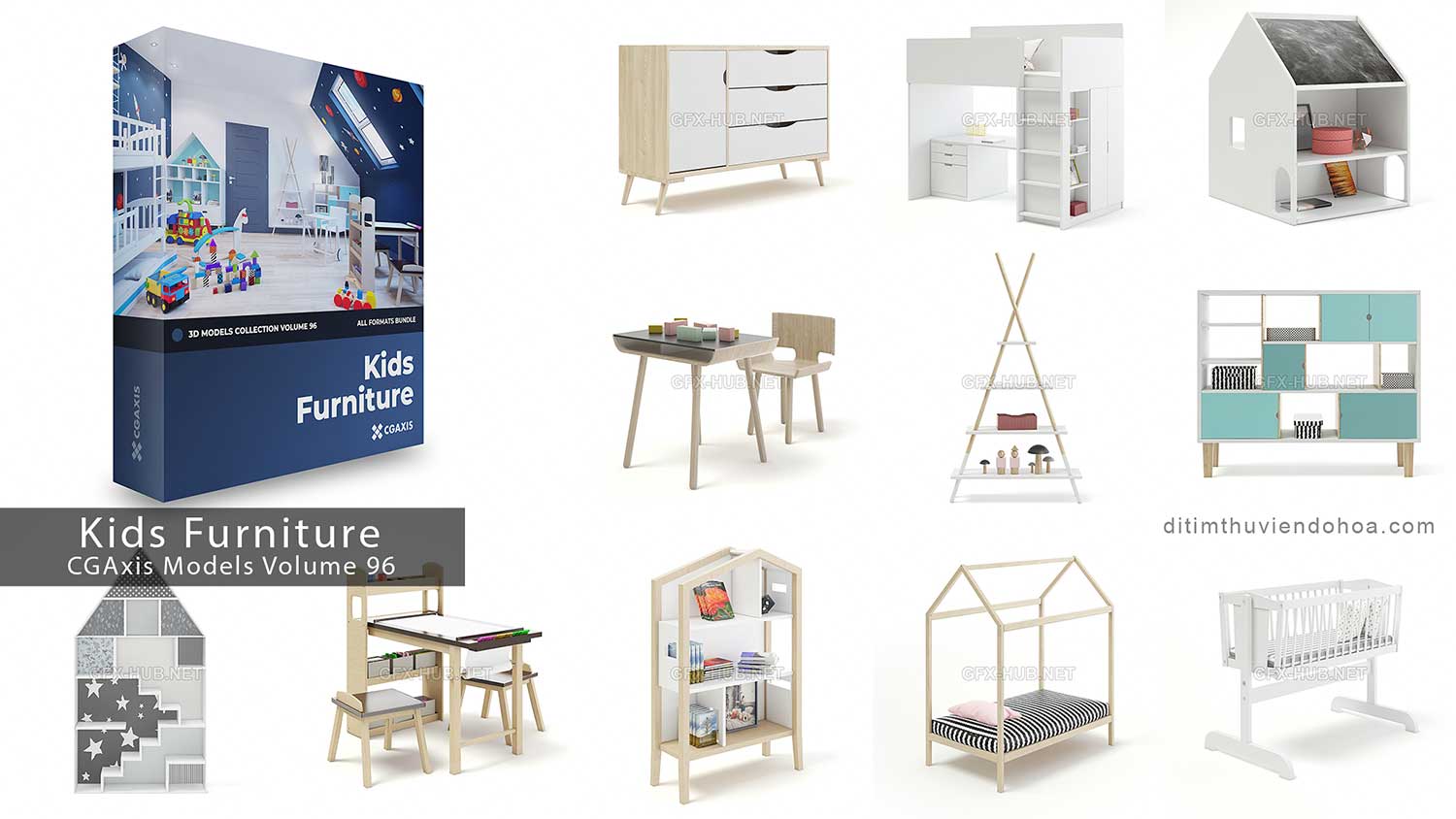 CGAxis Models Volume 96-Kids Furniture | nội thất phòng trẻ em